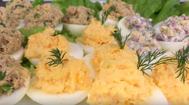 Such stuffed eggs are an elementary option for a quick and satisfying snack.