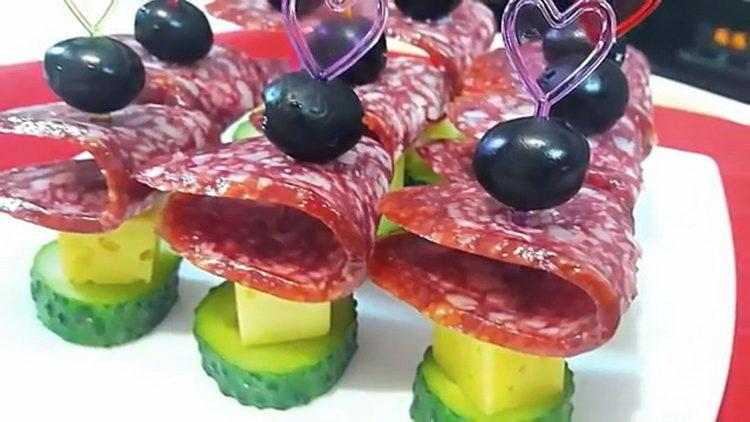 Snacks on the holiday table according to a step by step recipe with a photo