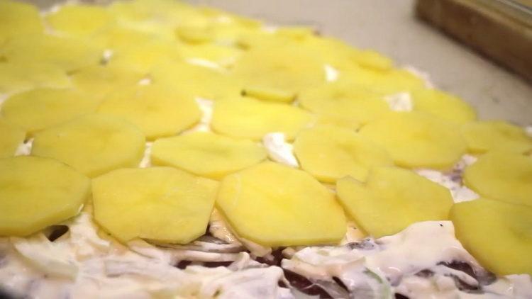 put the potatoes on the meat