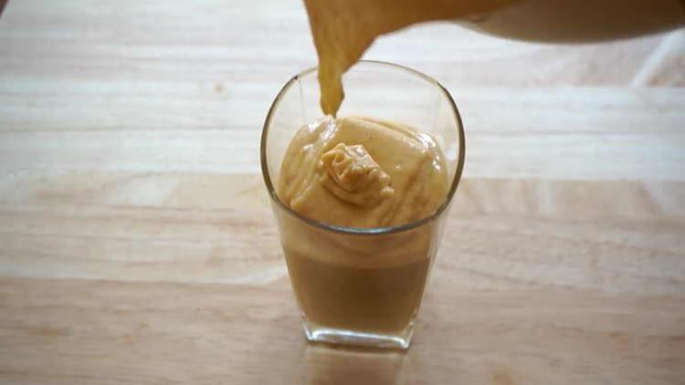 pour the dough into a glass