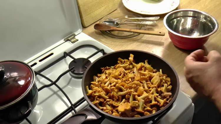 pour mushrooms into the pan