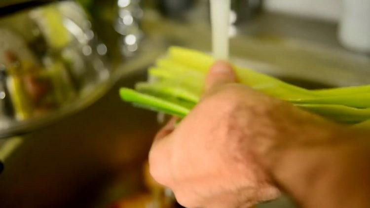 wash the leek stalks