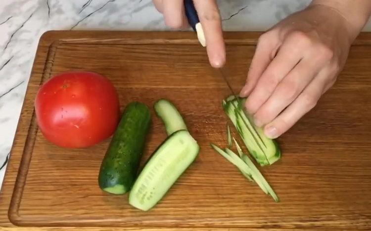 chop cucumbers