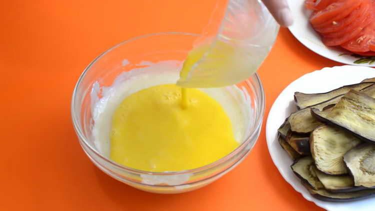 pour eggs into the sauce