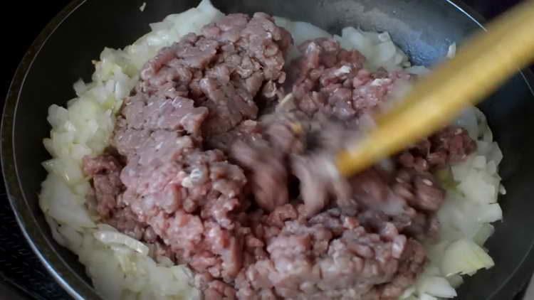 fry onion and minced meat
