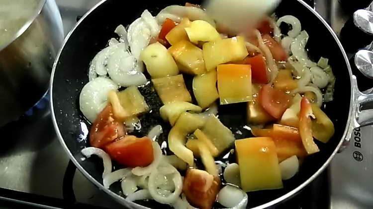 fry onions and peppers