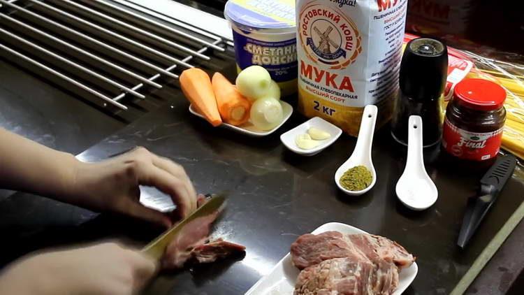 cut the pork into pieces