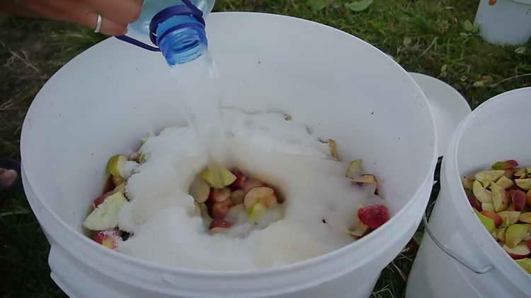 pour sugar into apples