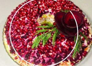 delicious salad pomegranate bracelet with smoked chicken