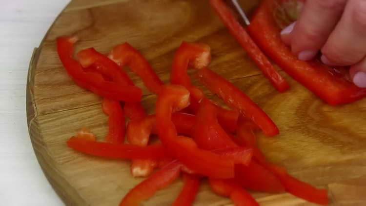 chop the pepper into strips