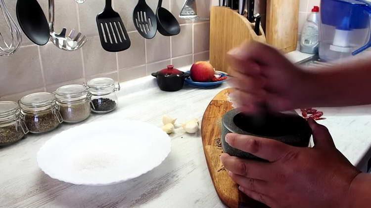 grind sea salt in a mortar