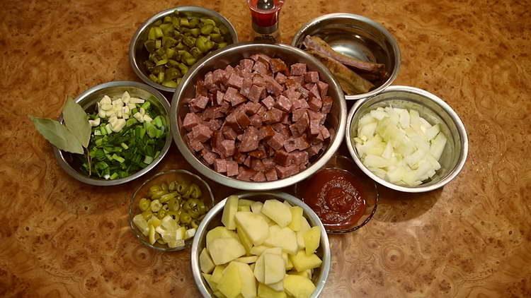 chop pickles, potatoes