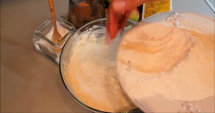 pour flour into the curd