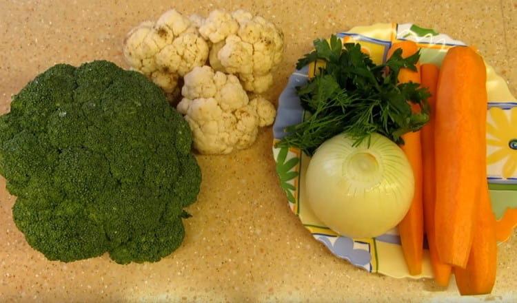 I wash and clean all the vegetables.