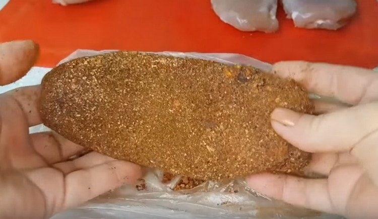 Bone fillet in a mixture of spices.