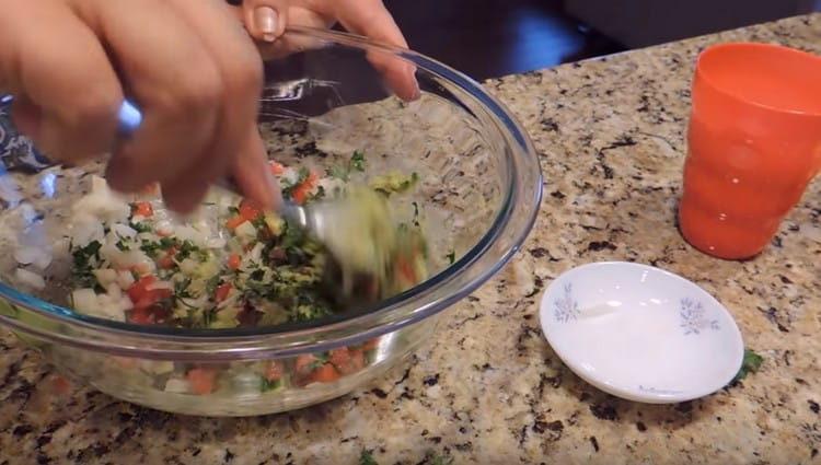 Salt, pepper and mix thoroughly.