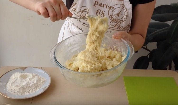 The dough for zrazy is a little sticky.