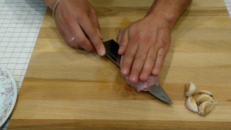 Turkey fillet cut in half across.