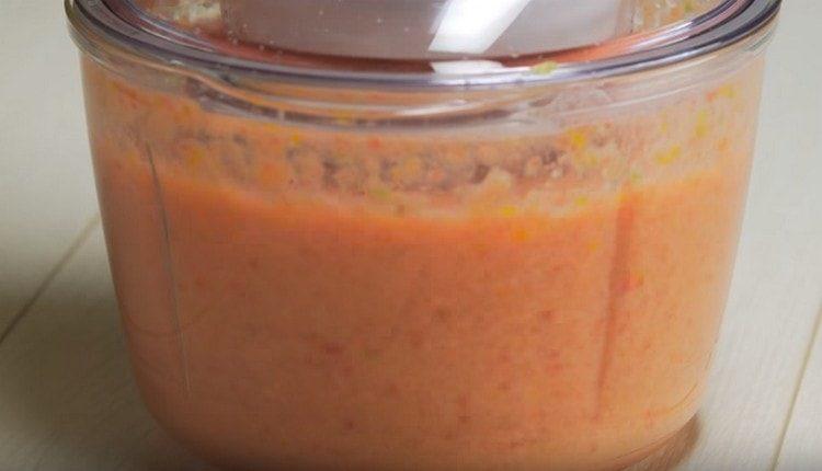 Grind vegetables with a blender.