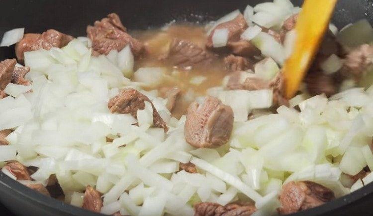 Add finely chopped onion to the meat.
