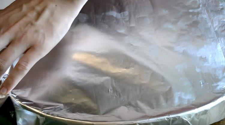 cover the form with foil and put in the oven.