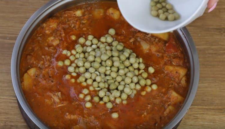 Add peas to an almost ready dish.