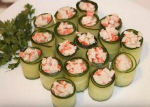We prepare light snack rolls of cucumbers according to a step-by-step recipe with a photo.