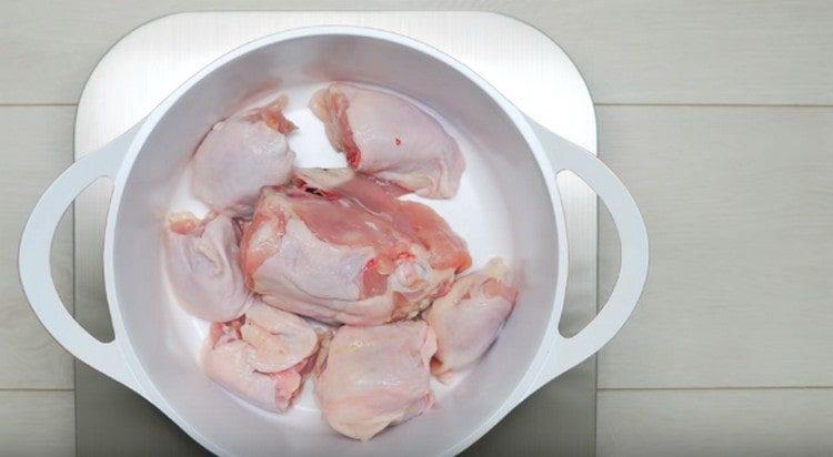 Put chicken into the pan