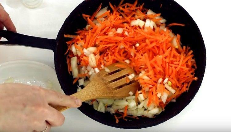 Cooking onions and carrots.