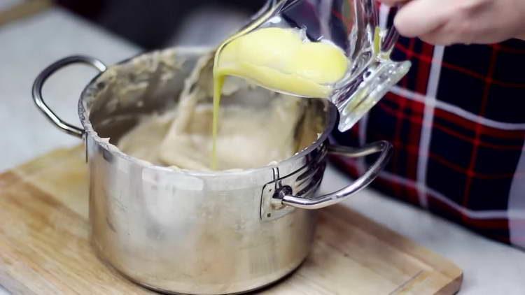 pour the yolks into the pan