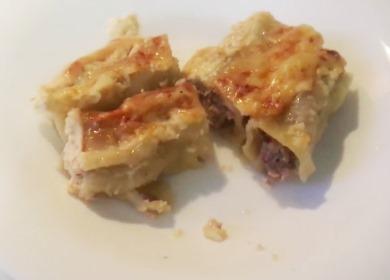 Tasty large pasta  with minced meat