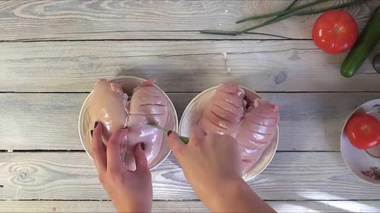 make incisions in the chicken breast
