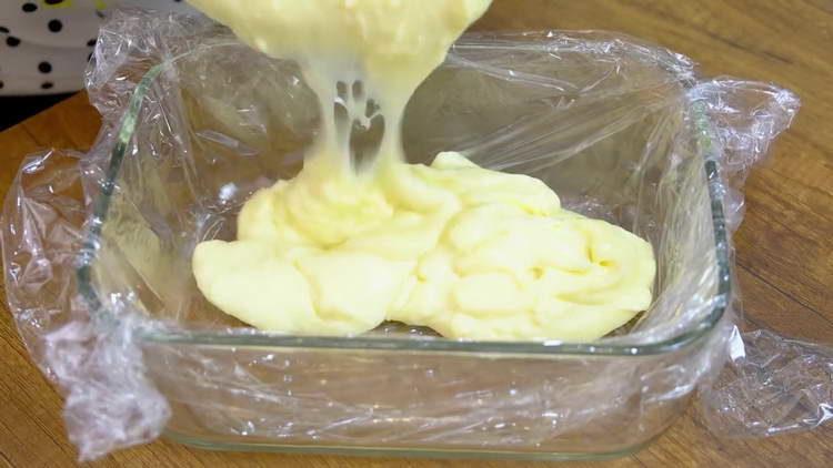 pour the dough into a baking dish