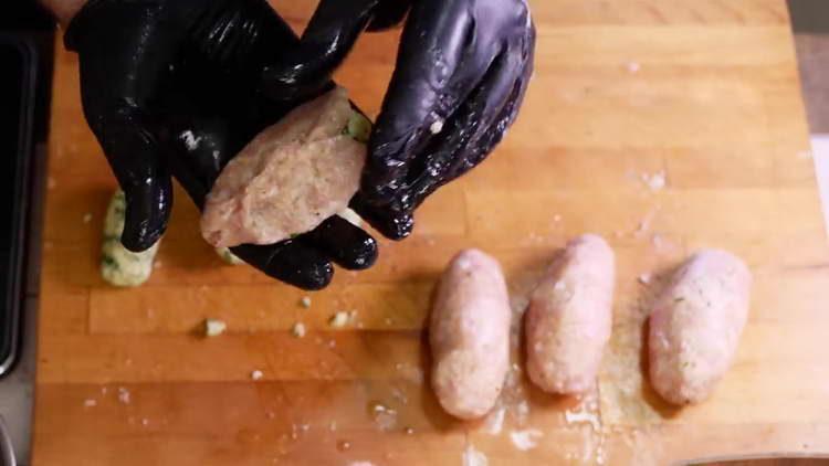 put cheese stuffing in cutlets