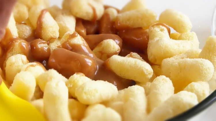 pour butterscotch into sticks