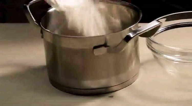 pour flour into the eggs