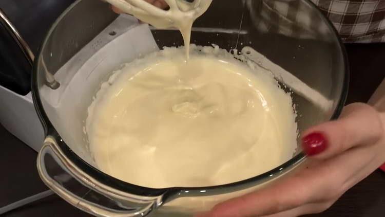 pour sugar into eggs