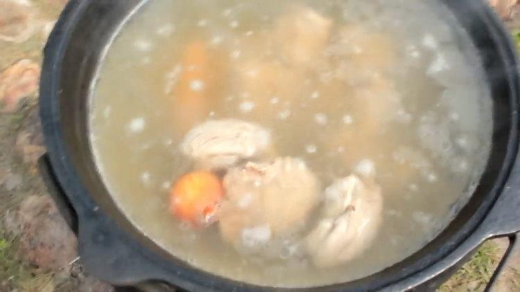 add vegetables to the cauldron